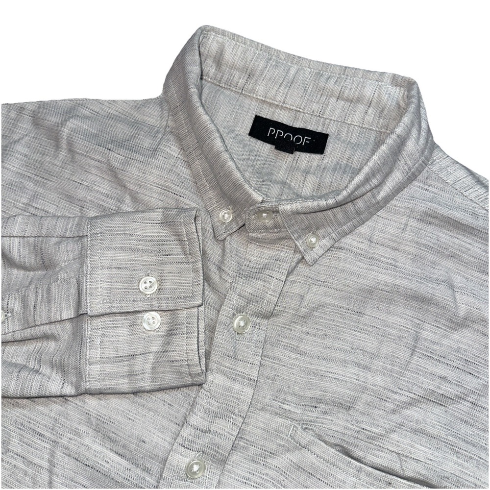 PROOF Button Down Shirt Mens Size L Gray Cotton Coolmax Spandex Blend Preppy